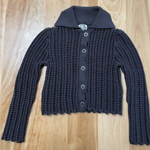 Future Collective Jenee Naylor Button Front Crop Cardigan Sweater Chunky XS